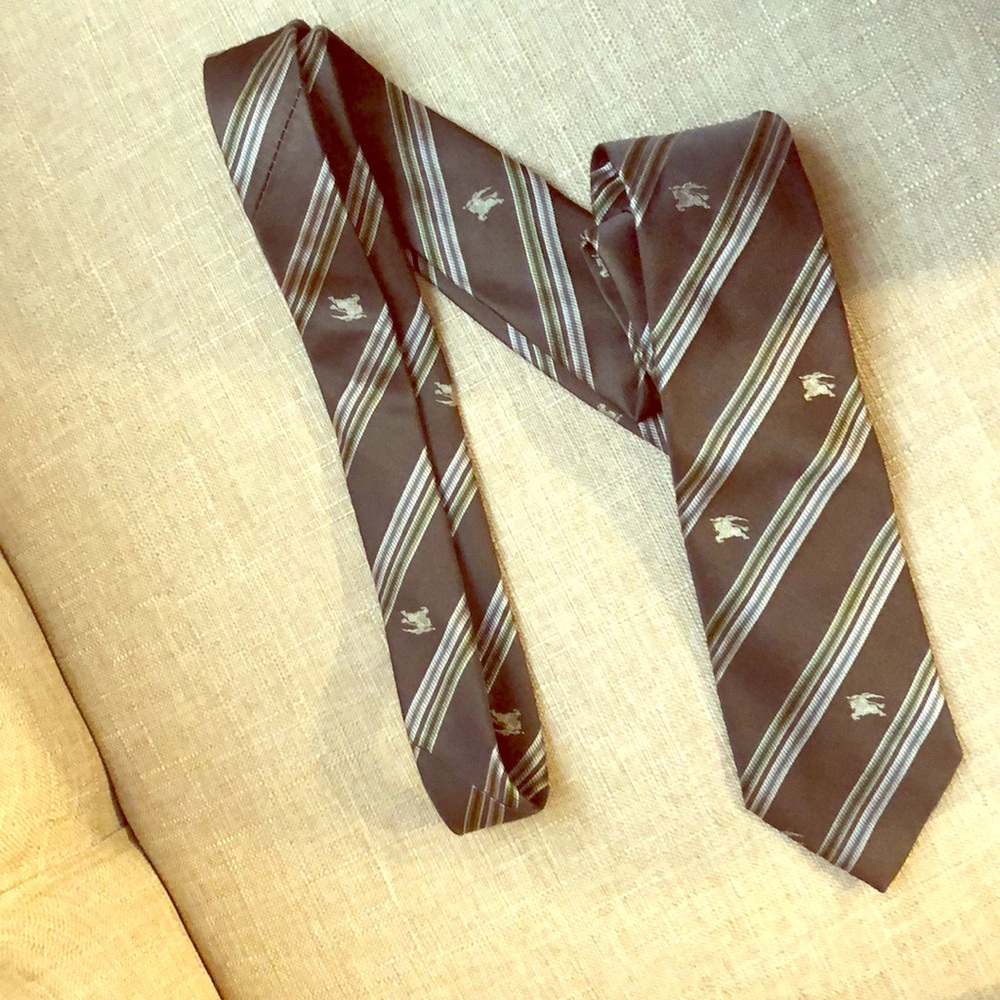 Burberry silk stopped grey/green/silver tie